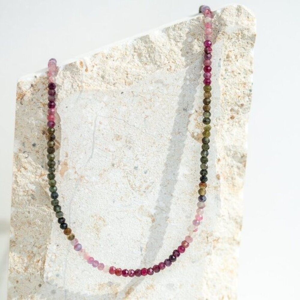 Watermelon Tourmaline Beaded Necklace Pink Green Ombre Gemstone Healing Jewelry - Picture 11 of 16